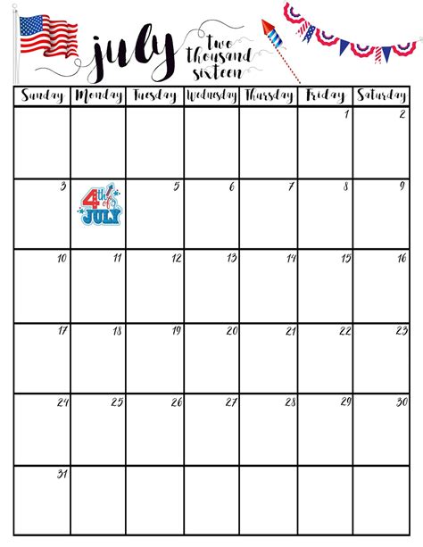 Free Printable Calendar July